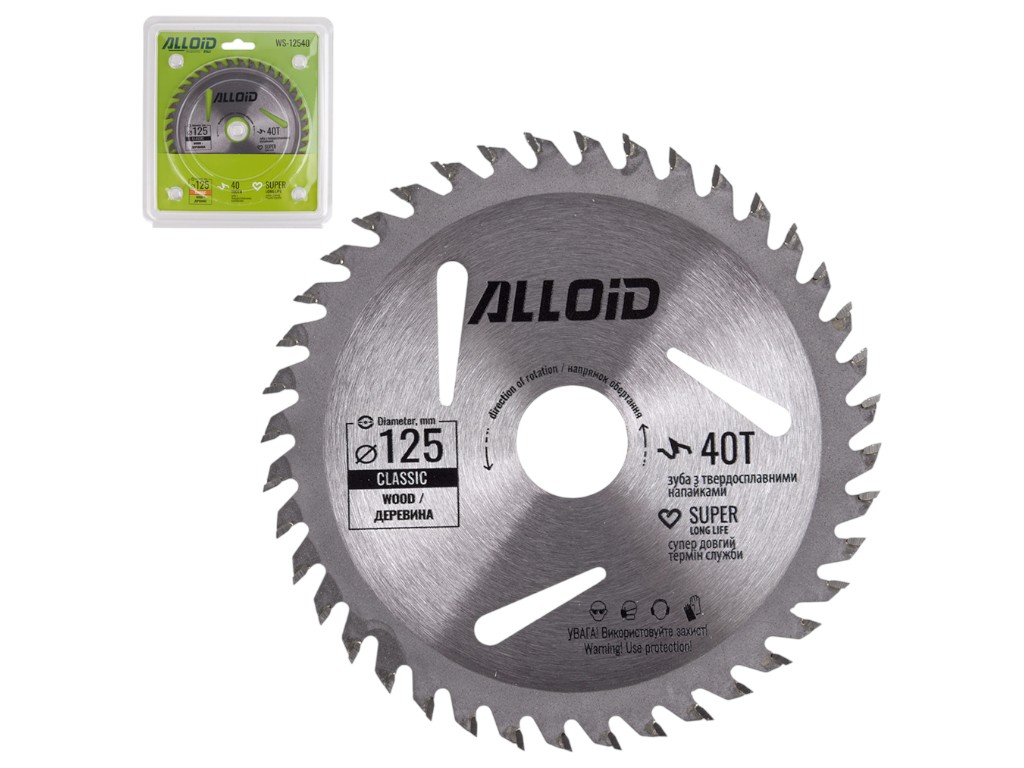 Диск пильний Alloid по дереву, 40 зубів, твердосплавні напайки, 125x22,2мм