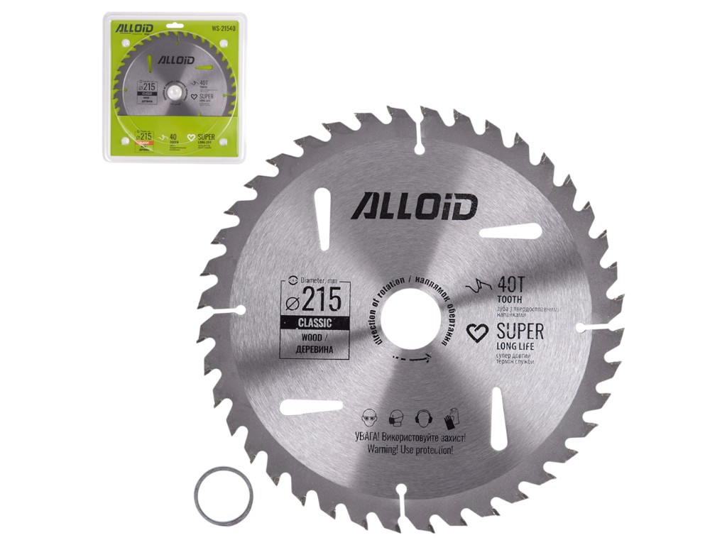 Диск пильный Alloid по дереву, 40 зубьев, твердосплавные напайки, 215x30/25,4мм