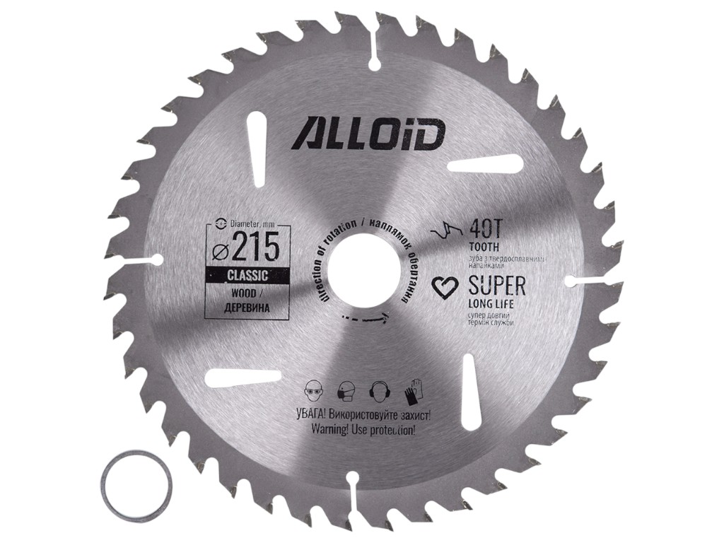 Диск пильный Alloid по дереву, 40 зубьев, твердосплавные напайки, 215x30/25,4мм