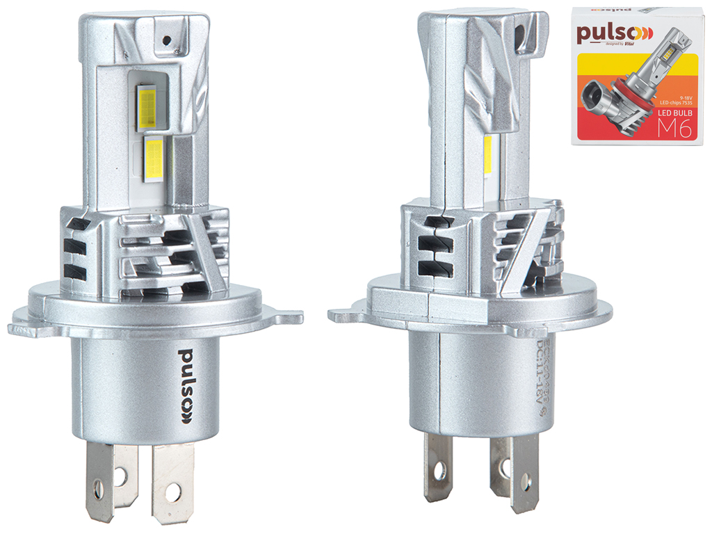 Лампы PULSO LED-chips 7535/9-18v, 2x28w, 6000Lm/6500K, M6-H4 (цена за набор 2шт)
