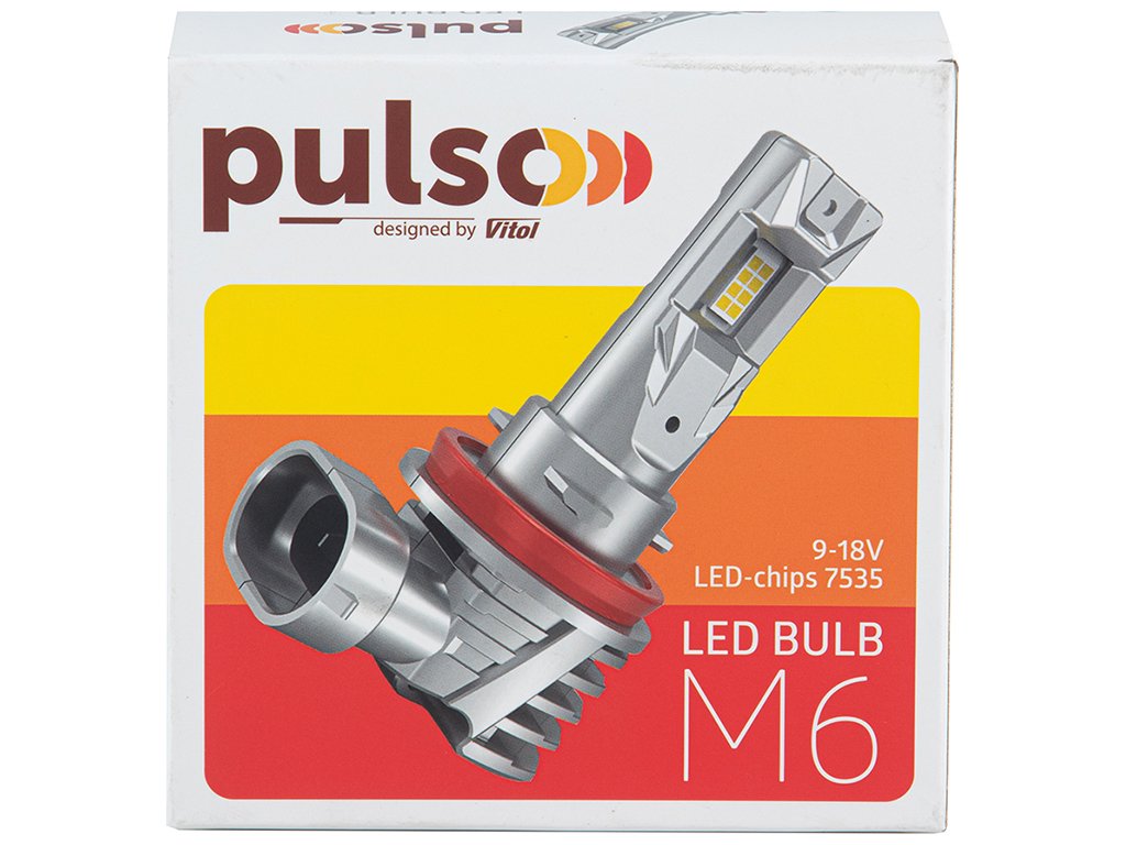 Лампы PULSO LED-chips 7535/9-18v, 2x28w, 6000Lm/6500K, M6-H4 (цена за набор 2шт)