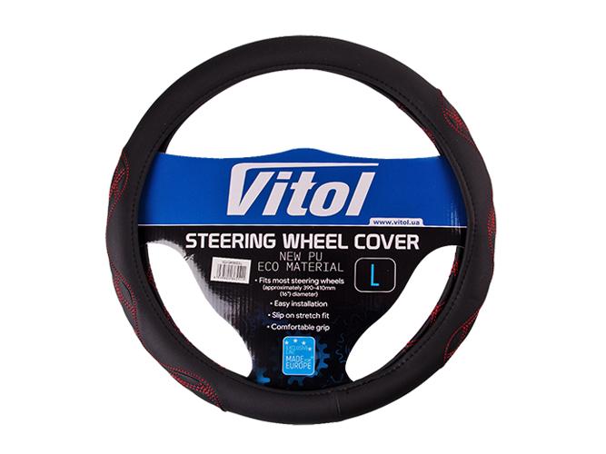 Чехол на руль Vitol (VLU-2408003 L), чёрный с красной вставкой, PU, 39-41 см