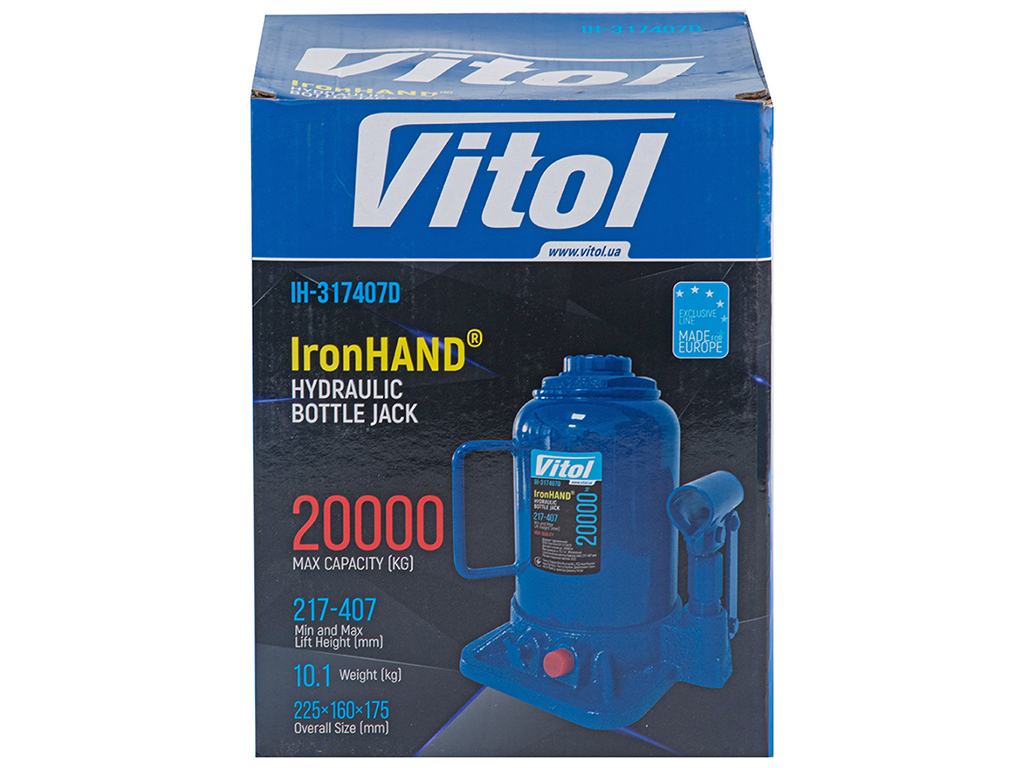 Домкрат гидравлический телескоп, 20т, 217-407мм, 9,7кг Iron Hand (IH-317407D) (IH-317407D PROMO)