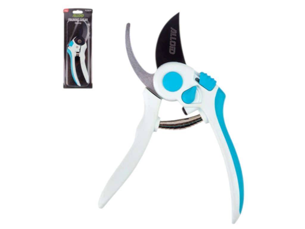 Секатор Alloid Pro, 200 мм, лезо SK5, кут розкриття, що регулюється, стрічкова пружина, колір білий