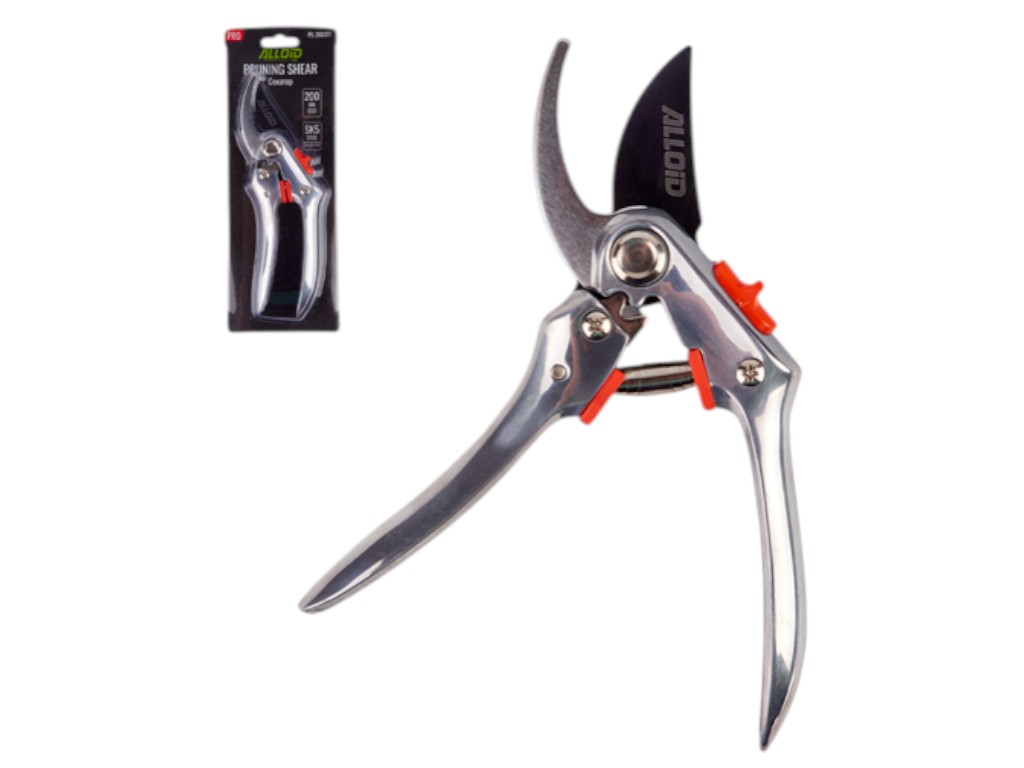 Секатор Alloid Pro, 200 мм, лезвие SK5, ленточная пружина, хромированный корпус, цвет серебристый