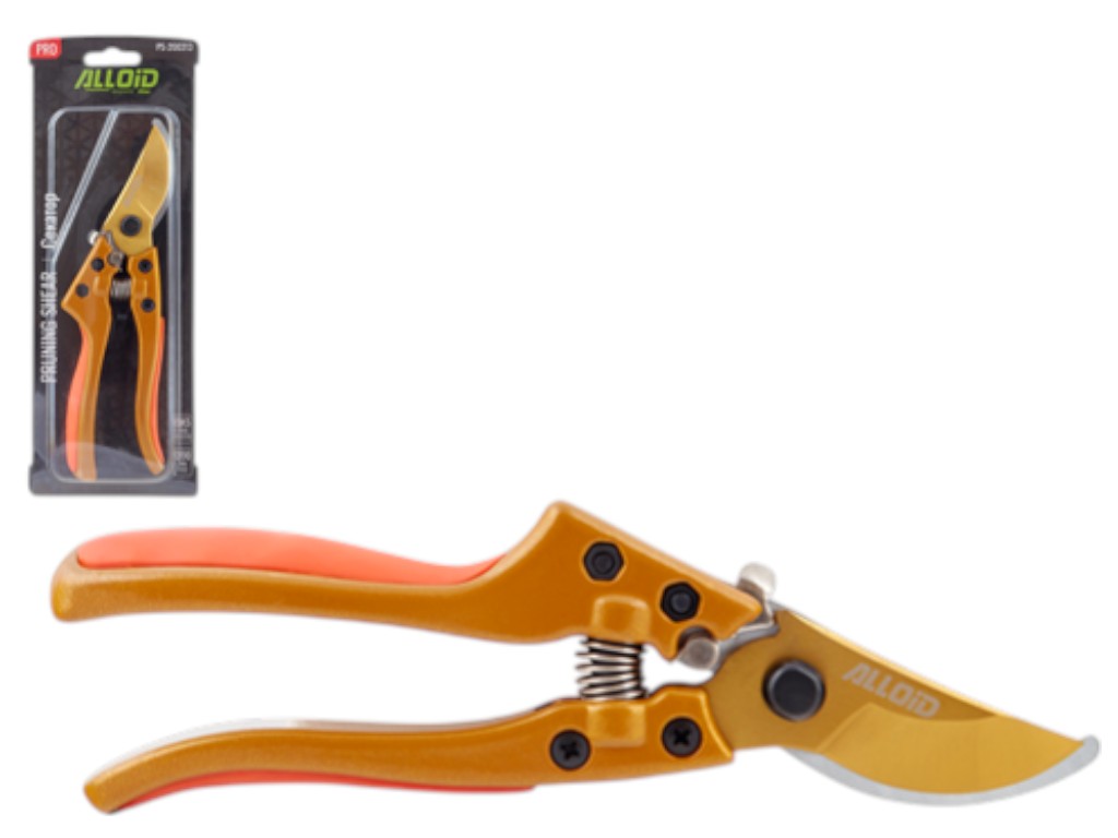 Секатор Alloid Pro, 200 мм, сталь SK5, пружинный механизм, фиксатор, цвет оранжевый