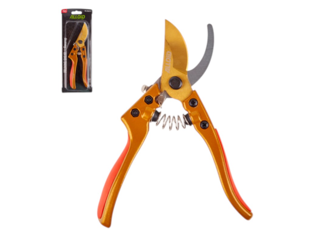 Секатор Alloid Pro, 200 мм, сталь SK5, пружинный механизм, фиксатор, цвет оранжевый