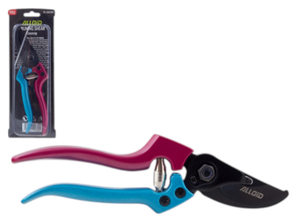 Секатор Alloid Pro, 200 мм, лезвие SK5, ленточная пружина, матовое покрытие, цвет синий с красным
