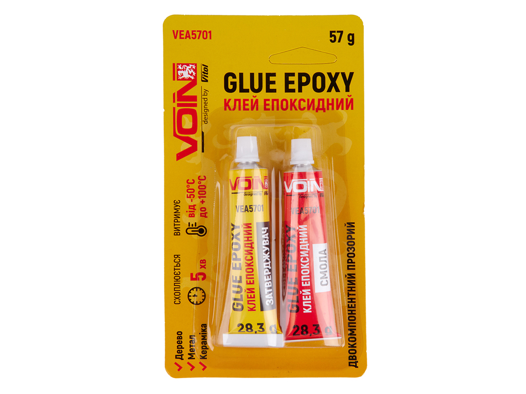Клей эпоксидный VOIN, двухкомпонентный, прозрачный, 57г