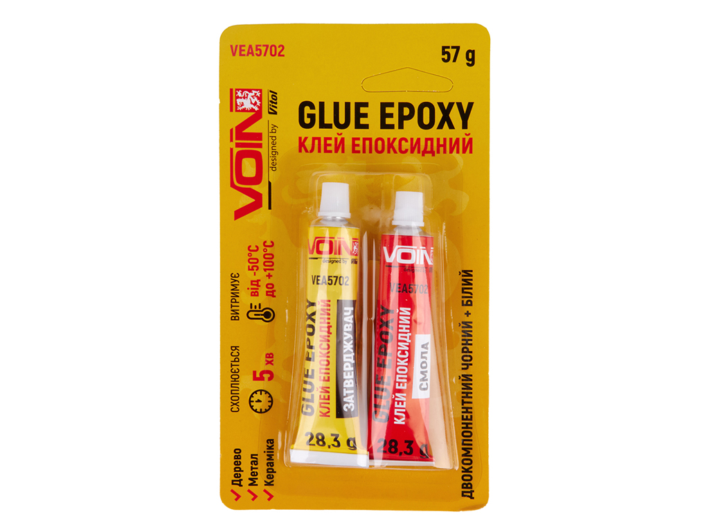 Клей эпоксидный VOIN, двухкомпонентный, чёрный+белый, 57г