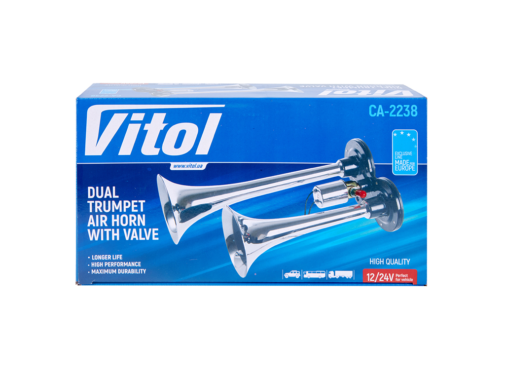 Сигнал пневматический VITOL, CA-2238 CIKADA, 2 дудки, металл, 12/24V