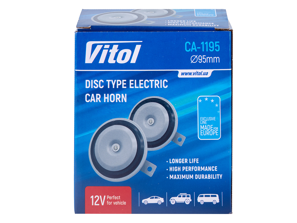 Сигнал электромагнитный дисковый VITOL, CA-1195, 12V, 95мм