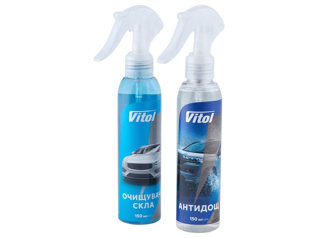 Набор для ухода за стеклами Vitol, очиститель, антидождь, салфетки из микрофибры, косметичка