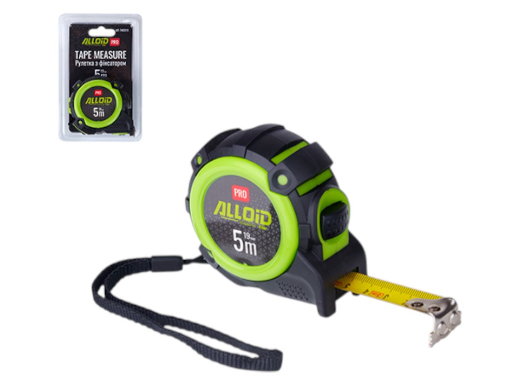 Рулетка измерительная Alloid Pro, 5 м/19 мм, автостоп, стальная лента, корпус с резиной