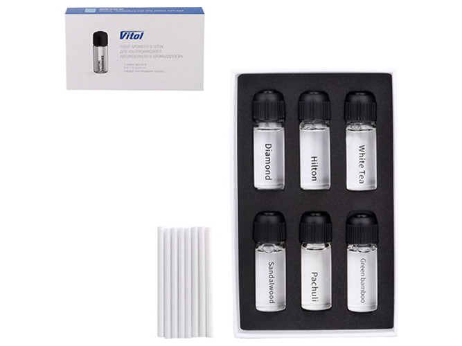 Набор ароматов для ультразвукового автомобильного ароматизатора Vitol Black (цена за набор 6шт)