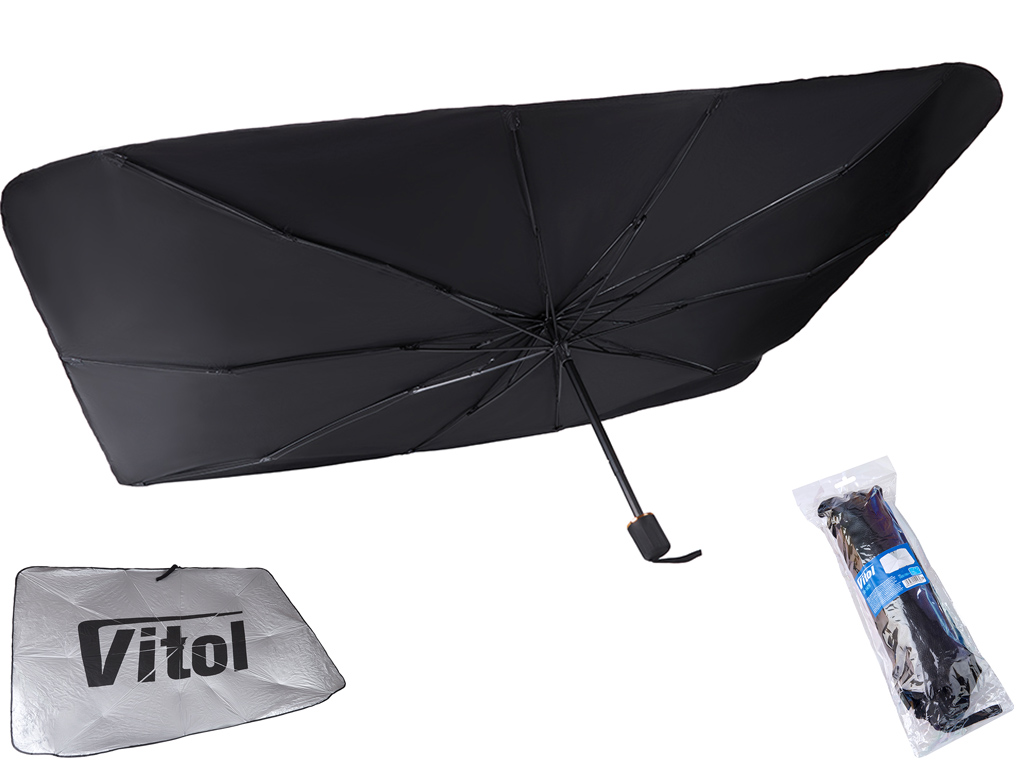 Шторка - зонтик солнцезащитный на лобовое стекло Vitol, 140х79см