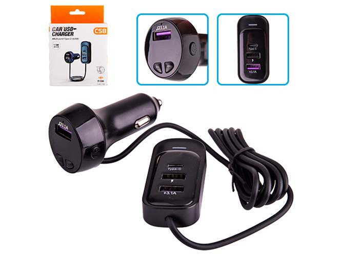 Модулятор FM 5в1, CS8, 12-24v, 2USB, 5V-3.1A, Type C, 5V-3.1A 3in1