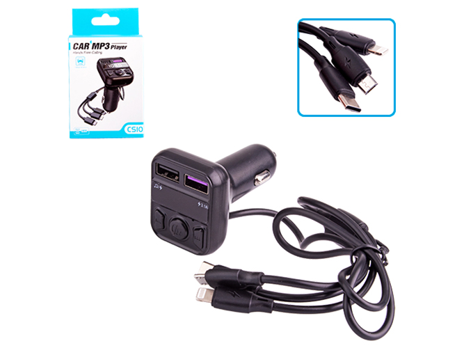 Модулятор FM 5в1, CS10, 12-24v, 2USB, 5V-3.1A, Type C, 5V-3.1A 3in1