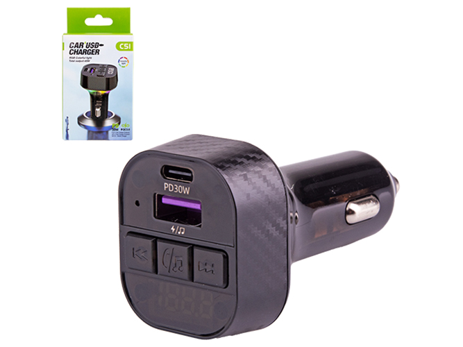 Модулятор FM 5в1, C51, 12-24v, 2USB, 5V-3.1A, Type C, 5V-3.1A 3in1