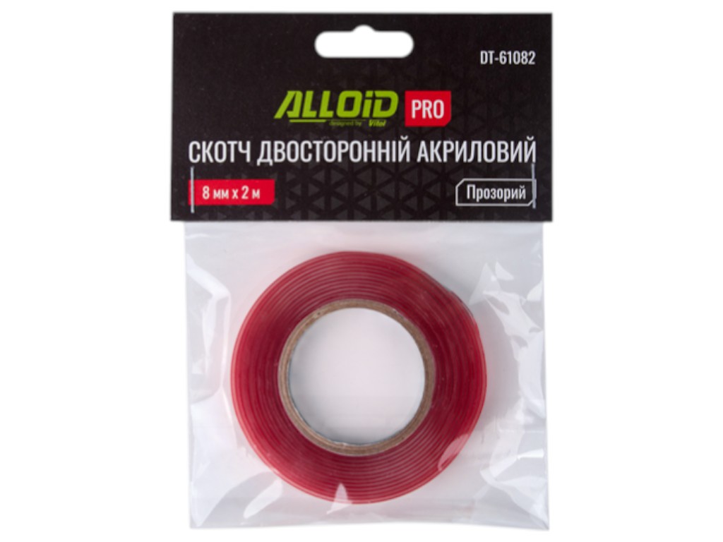 Скотч Alloid Pro, двосторонній, 8 мм х 2 м, акриловий, 1 мм
