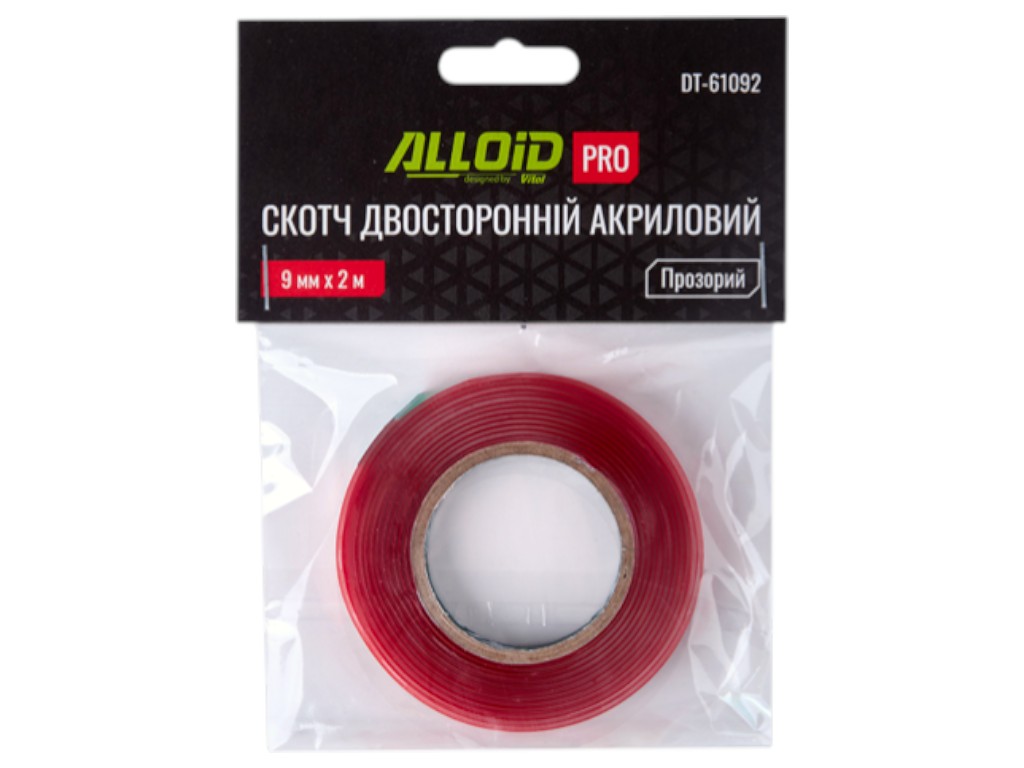 Скотч Alloid Pro, двосторонній, 9 мм х 2 м, акриловий, 1 мм