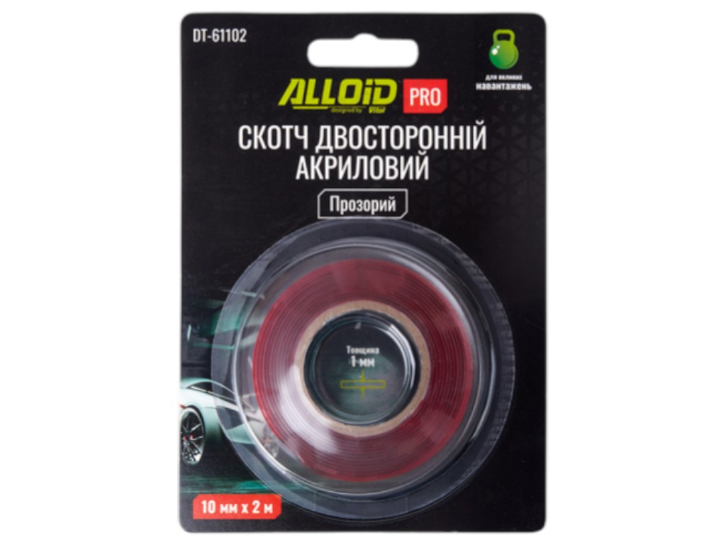 Скотч двухсторонний Alloid Pro, 10 мм х 2 м, 1 мм, прозрачный, акриловый, в блистере