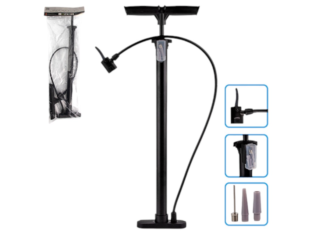 Насос ручний, пластикова ручка, комплект насадок, колір чорний