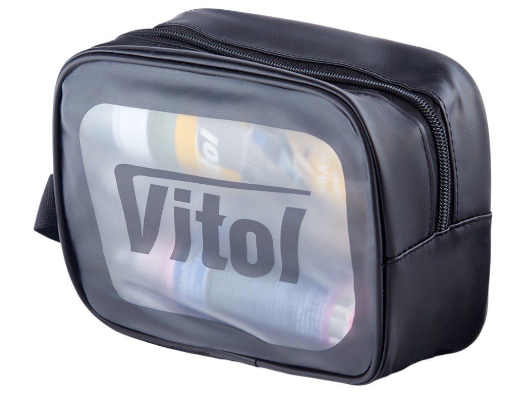 Набор ухода за пластиком и винилом Vitol, очиститель, полироль, аксессуары, косметичка