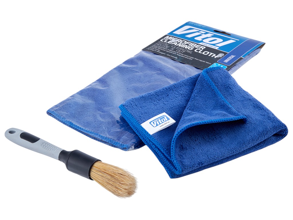 Набор ухода за кожей авто Vitol, очиститель, кондиционер, микрофибра, кисточка, тряпочка