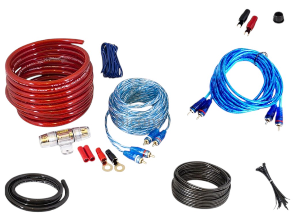 Набор проводов для установки сабвуфера MDK 8GA, силовой и акустический кабель, колба, клеммы