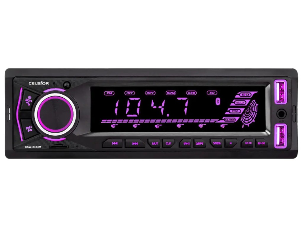 Автомагнітола Celsior CSW-2413M, MP3/SD/USB/FM, Bluetooth, підсвічування фіолетове, колір чорний