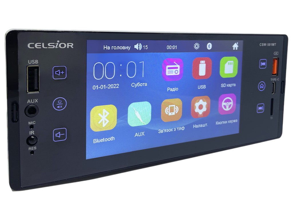 Автомагнитола Celsior CSW-501MT, MP5, SD, USB, FM, Bluetooth, TFT-дисплей, MirrorLink, цвет черный