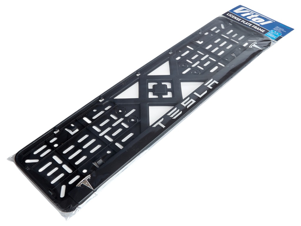 Рамка для автомобильного номера Vitol, стандарт европейский, хромированная надпись, цвет черный