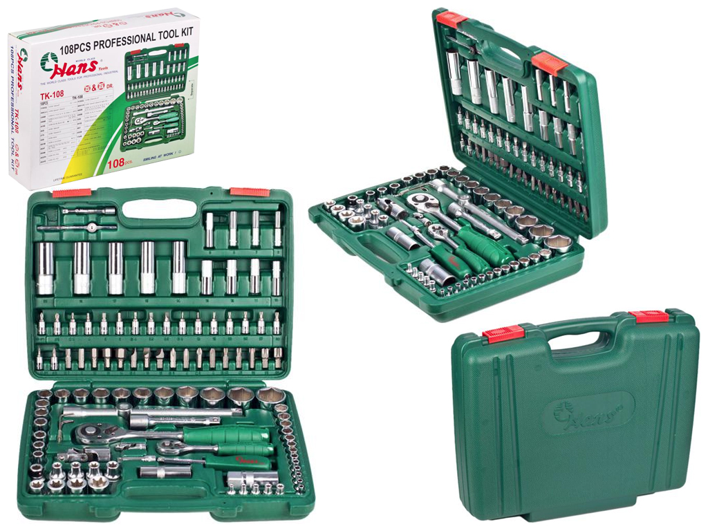 Набір торцевих головок HANS 1/4"DR 4-14мм і 1/2"DR 10-32мм, 108 предметів, 6 граней