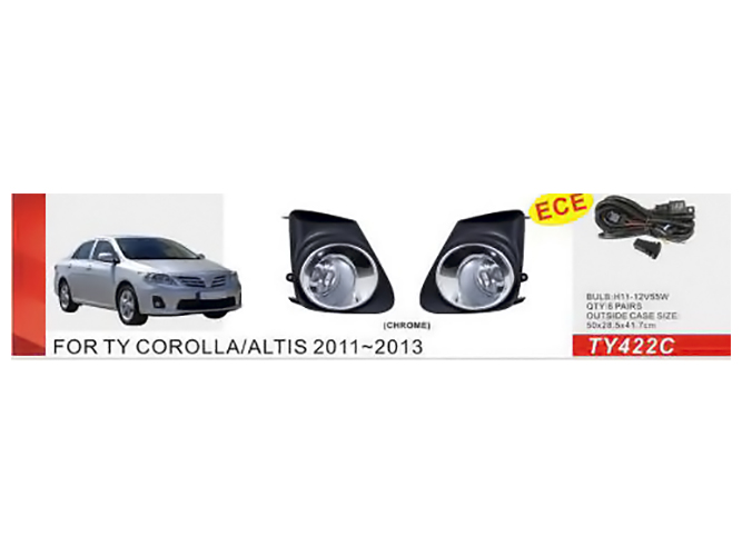 Фары дополнительные модель Toyota Corolla 2010-13, TY-422C, H11-12V55W, эл.проводка (цена за 2шт)
