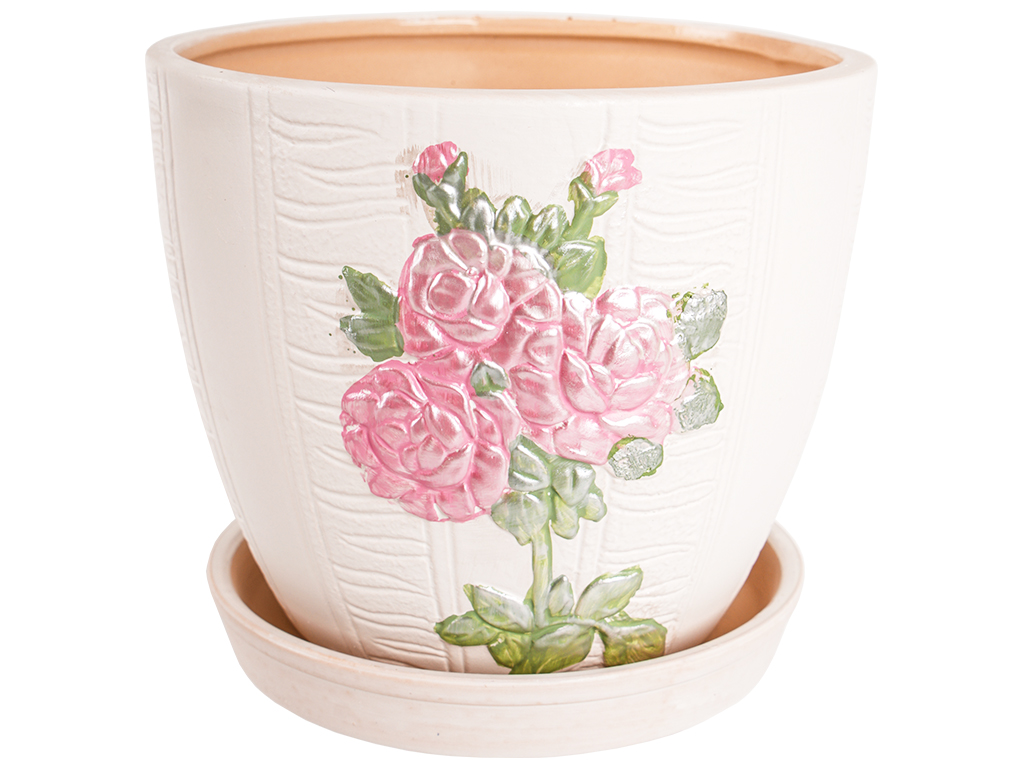 Горшок для цветов, Розовые розы, 14x12см