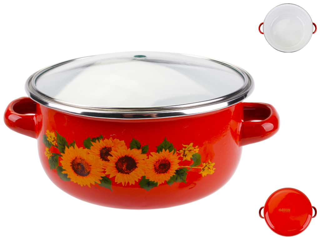 Кастрюля эмалированная Benson, с крышкой, 16см, 1,3л