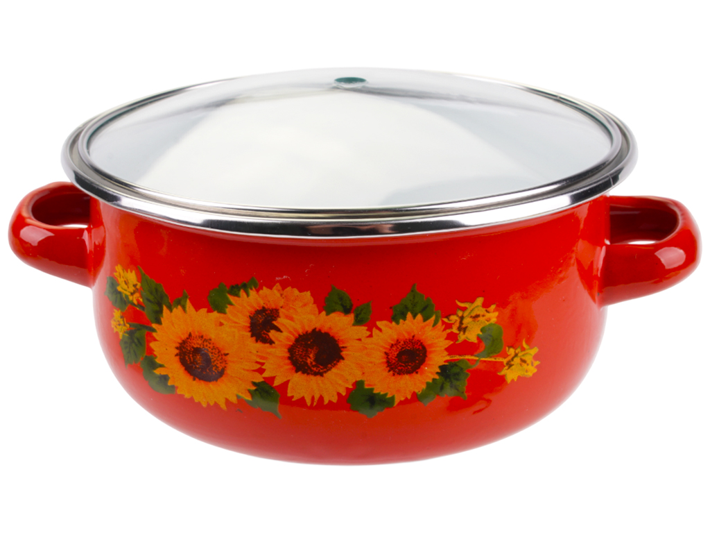 Кастрюля эмалированная Benson, с крышкой, 16см, 1,3л