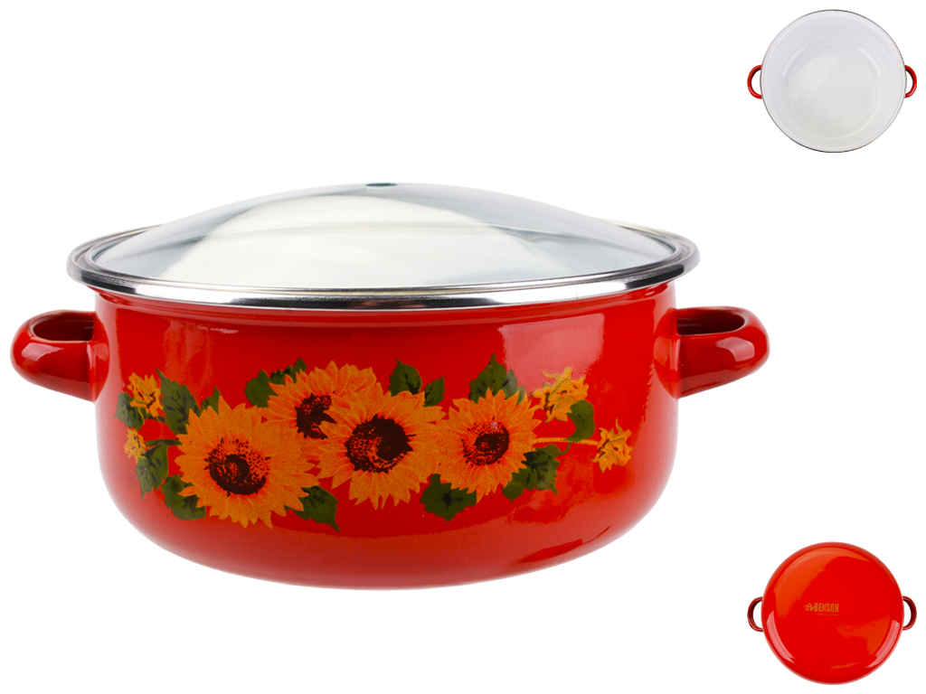 Кастрюля эмалированная Benson, с крышкой, 18см, 1,8л