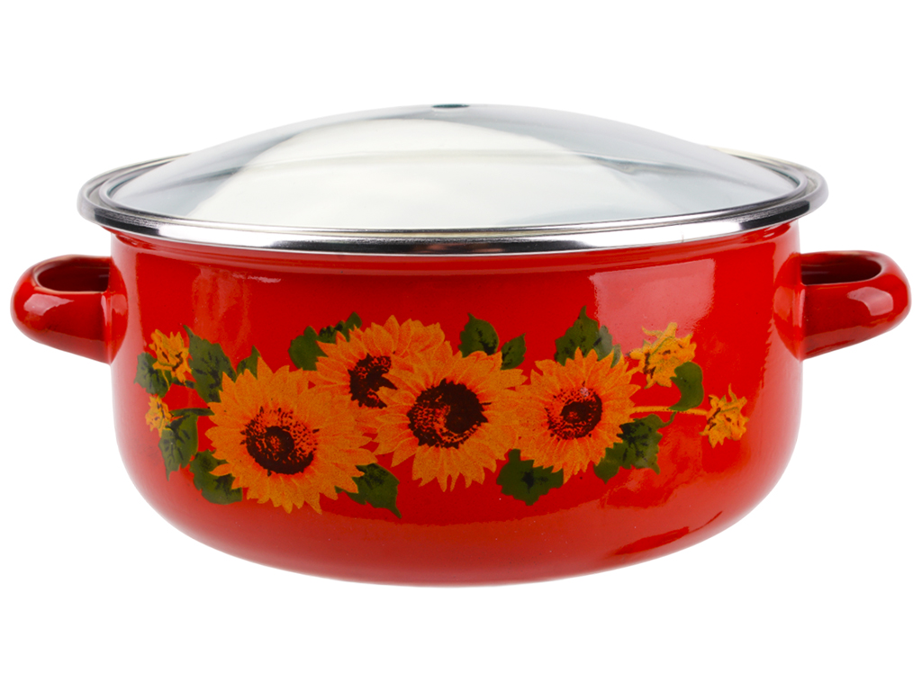 Кастрюля эмалированная Benson, с крышкой, 18см, 1,8л