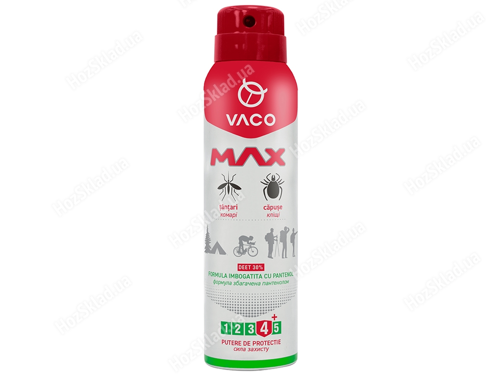 Спрей от комаров клещей и мошек DEET 30% Vaco Max, с пантенолом, 100мл