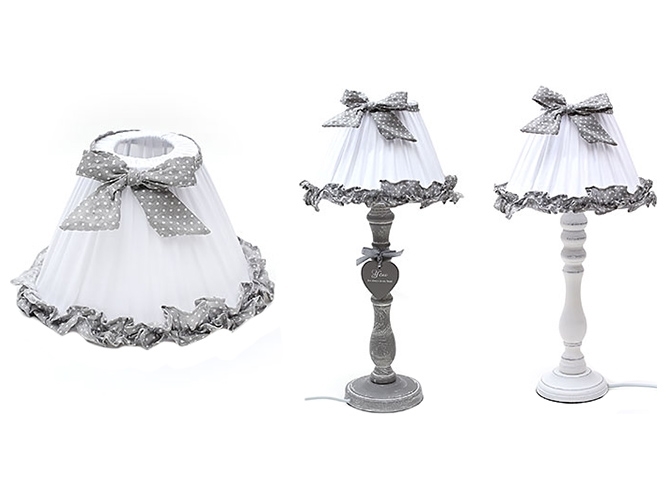 Абажур тканинний, 22x14см, білий з сірим горошок