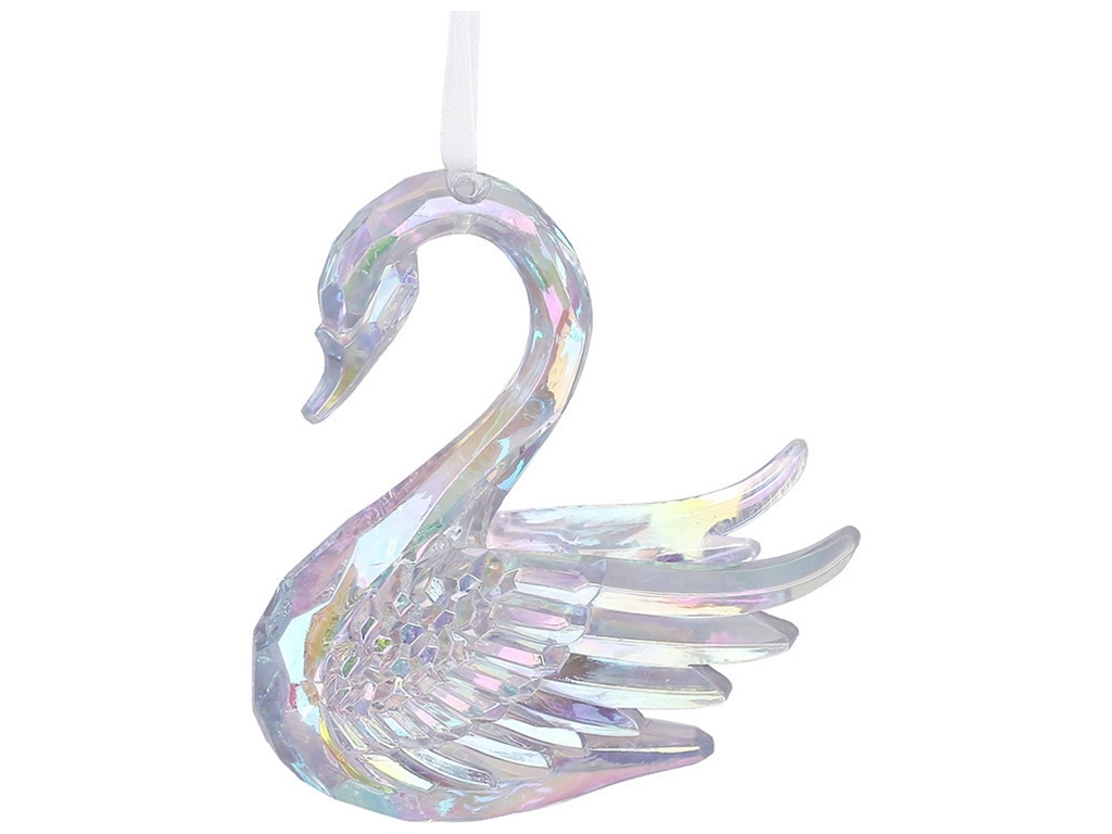 Акриловая подвеска Лебедь, 10см, цвет прозрачный с перламутром