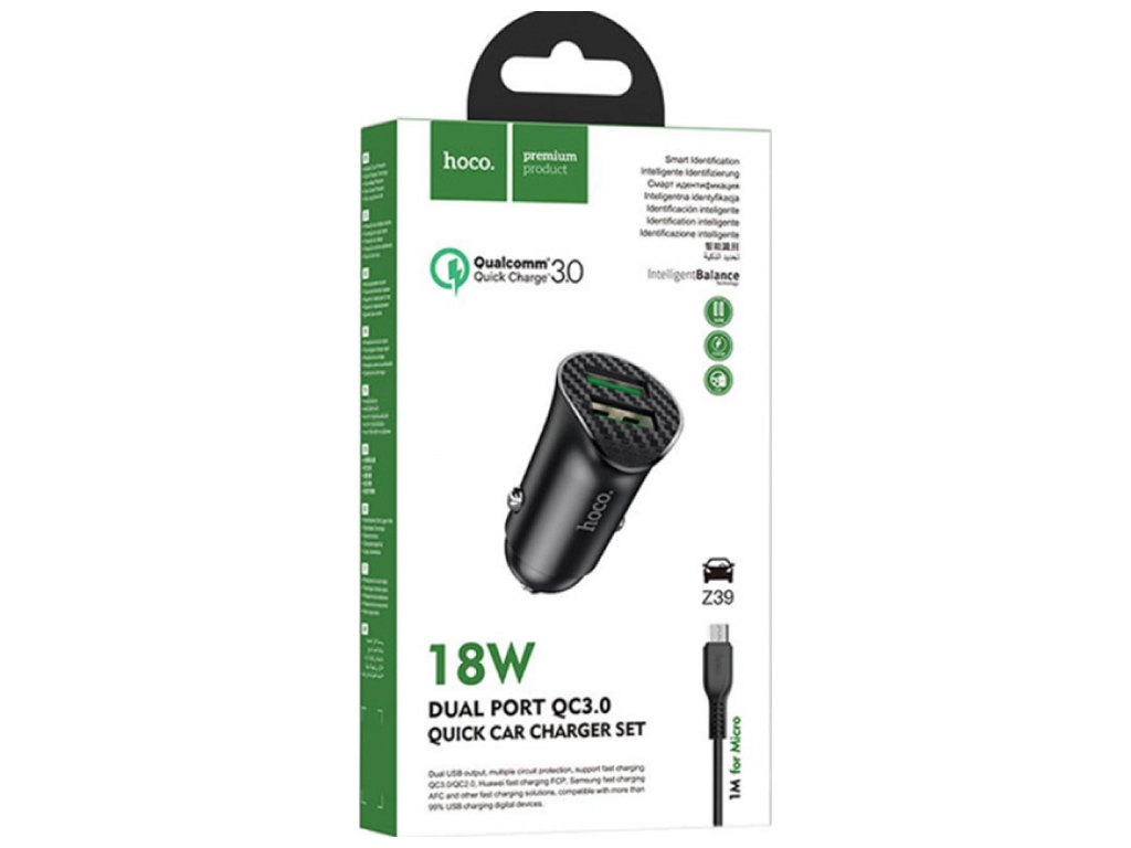 Авто Зарядное Устройство Hoco Z39 QC3.0 Micro 2USB Цвет Черный