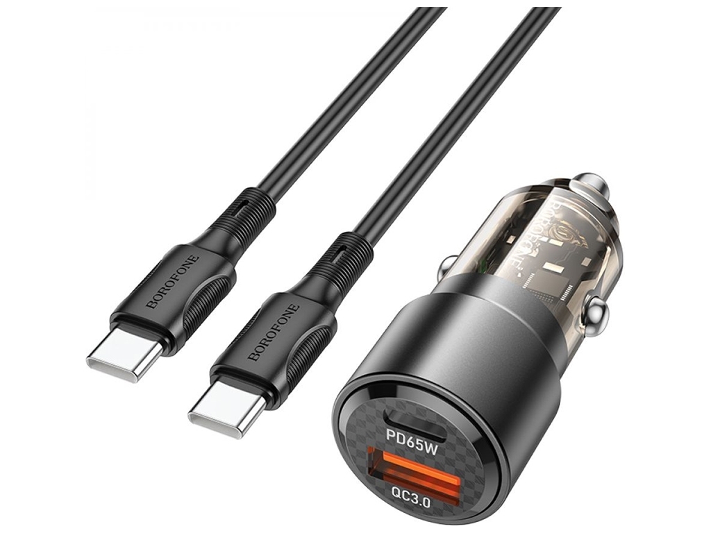 Автомобільний Зарядний Пристрій Borofone BZ20A Smart 83W dual port PD65W+QC18W Type-C to Type-C, Чор