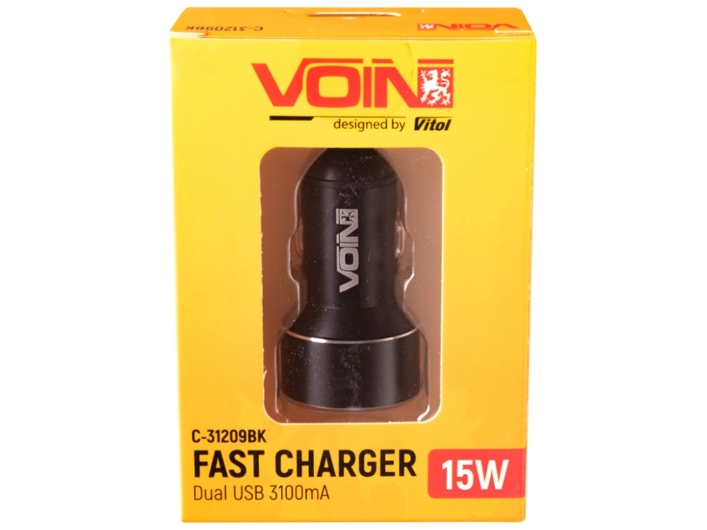 Автомобильное зарядное устройство VOIN C-31209BK, 2USB (12/24V - 5V 3,1A) + вольтметр