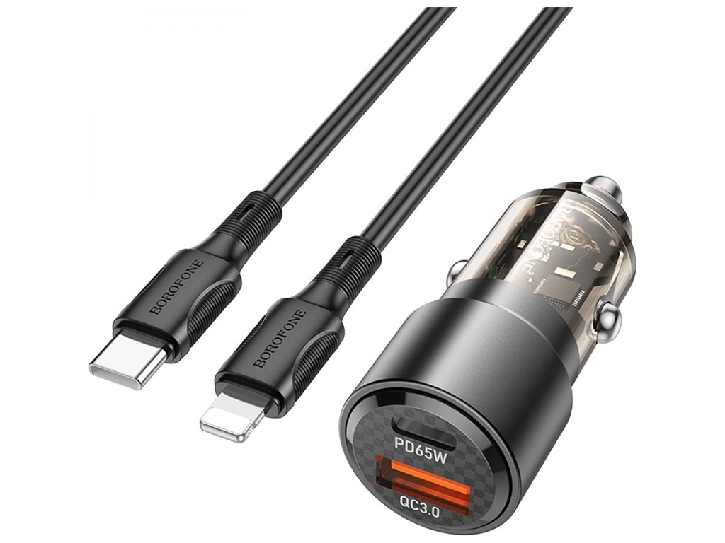 Автомобільний Зарядний Пристрій Borofone BZ20A Smart 83W dual port PD65W+QC18W Type-C to Lightning, 