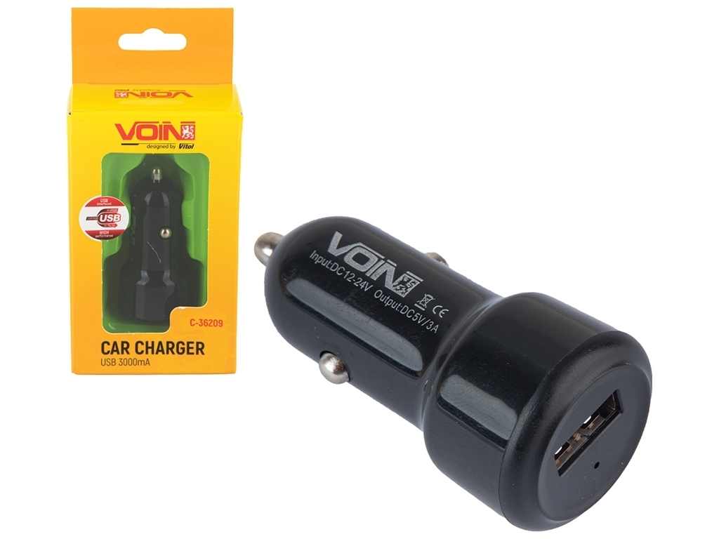 Автомобильное зарядное устройство VOIN C-36209, 1USB (12/24V - 5V 3,0A)