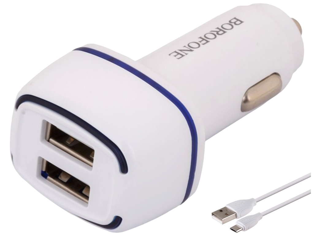 Автомобильное Зарядное Устройство Borofone BZ14 Micro 2USB 2.4A, Белый