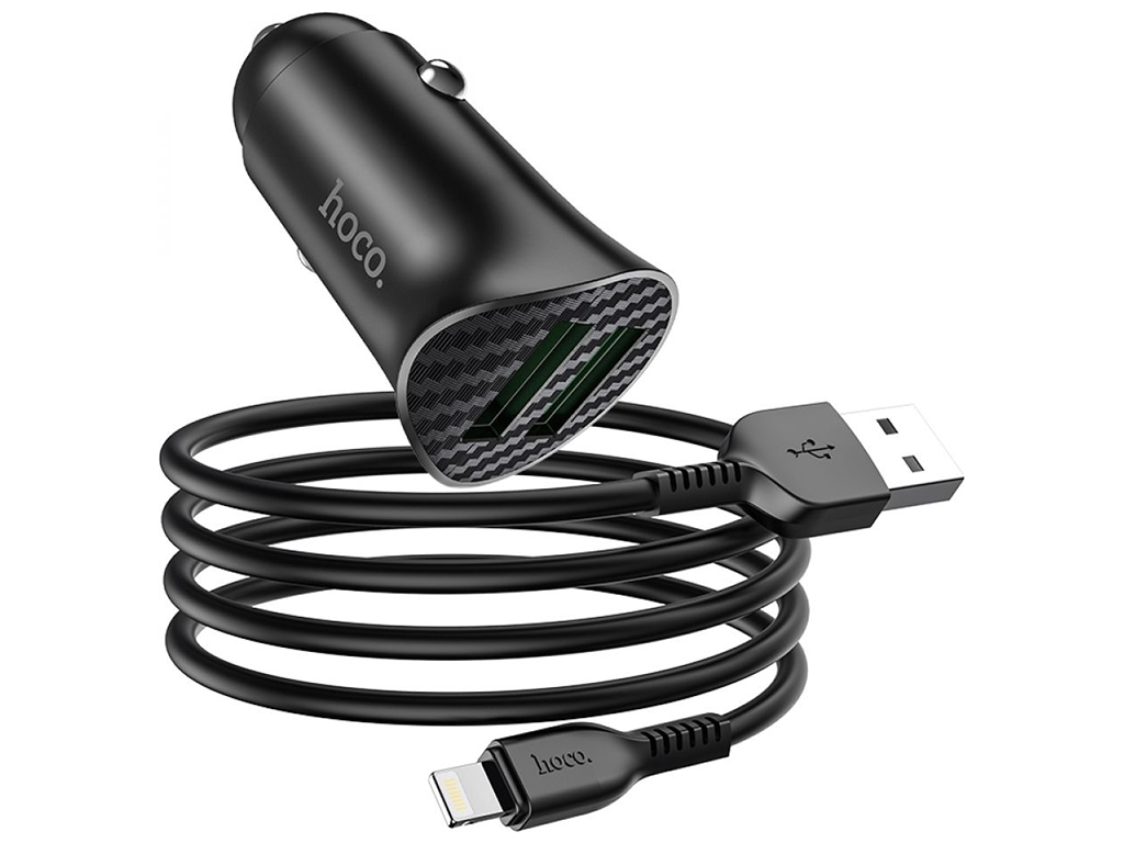 Автомобільний Зарядний Пристрій Hoco Z39 QC3.0 Lightning 2USB Колір Чорний